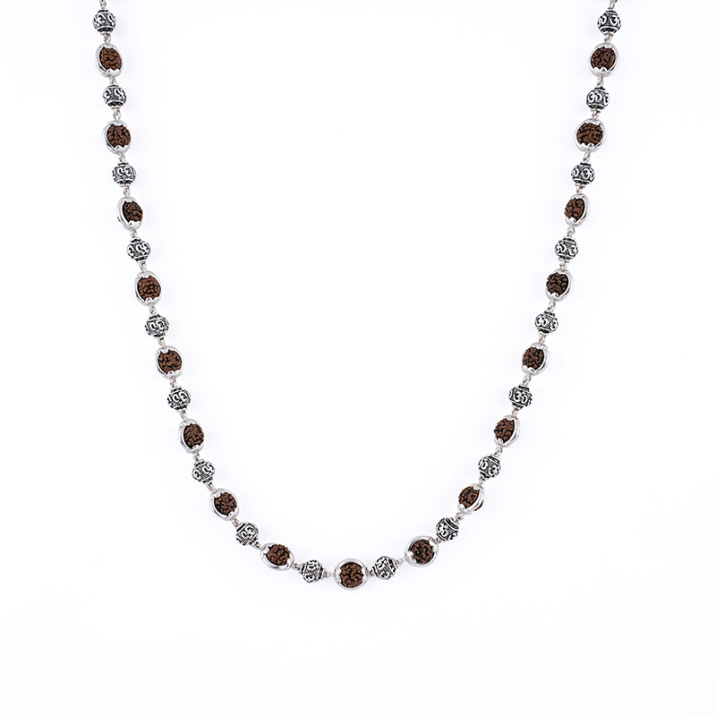 Rudraksha Capping Silver Mala (Om Beads)