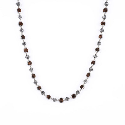 Rudraksha Capping Silver Mala (Om Beads)