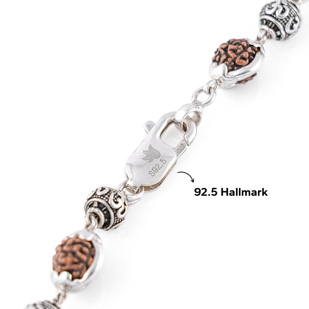 Rudraksha Capping Silver Mala (Om Beads)