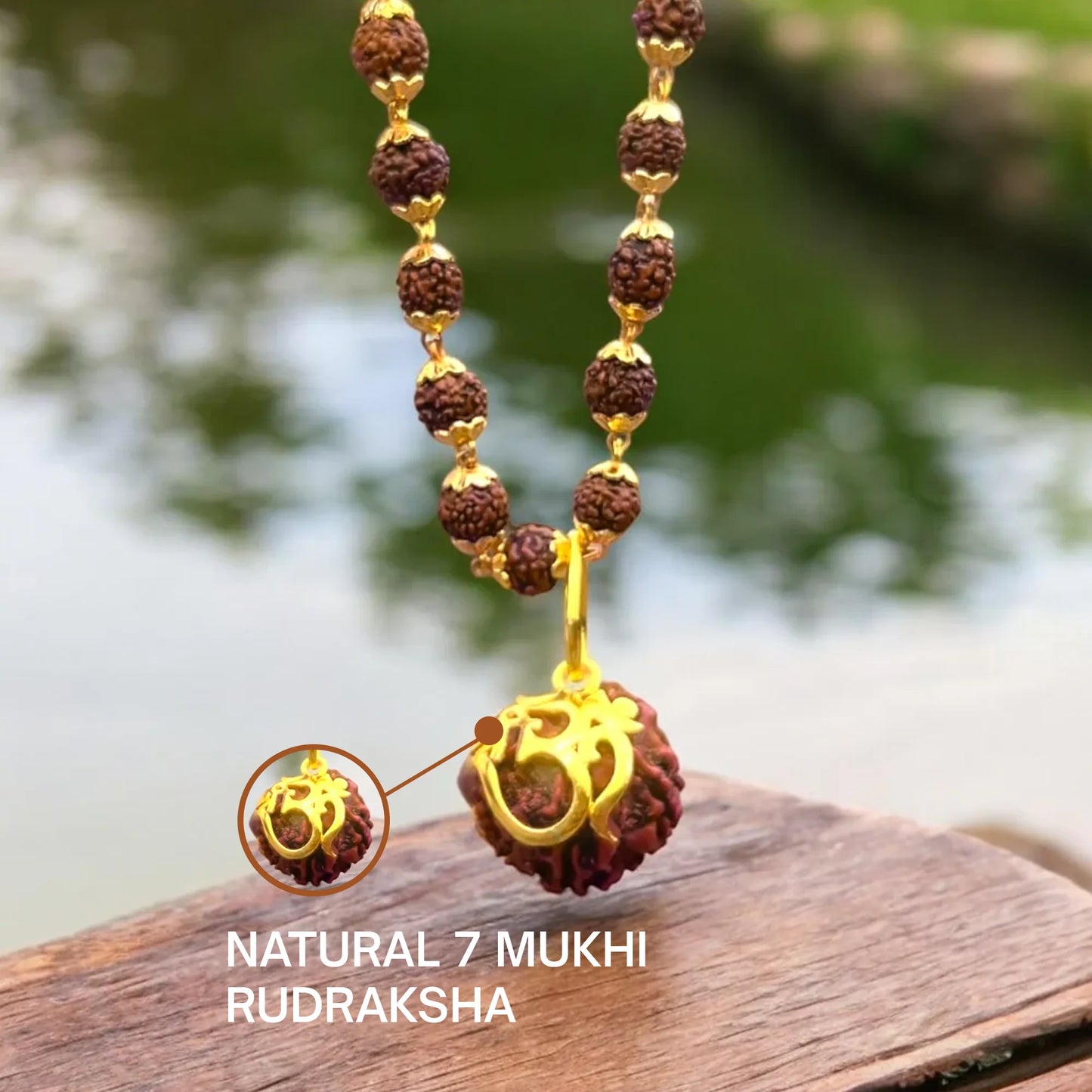 7 Mukhi Rudraksha Necklace Om Shree Design Gold Plated Original Nepali