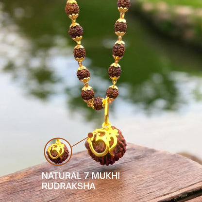 7 Mukhi Rudraksha Necklace Om Shree Design Gold Plated Original Nepali
