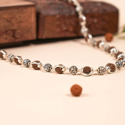 Rudraksha Capping Silver Mala (Om Beads)